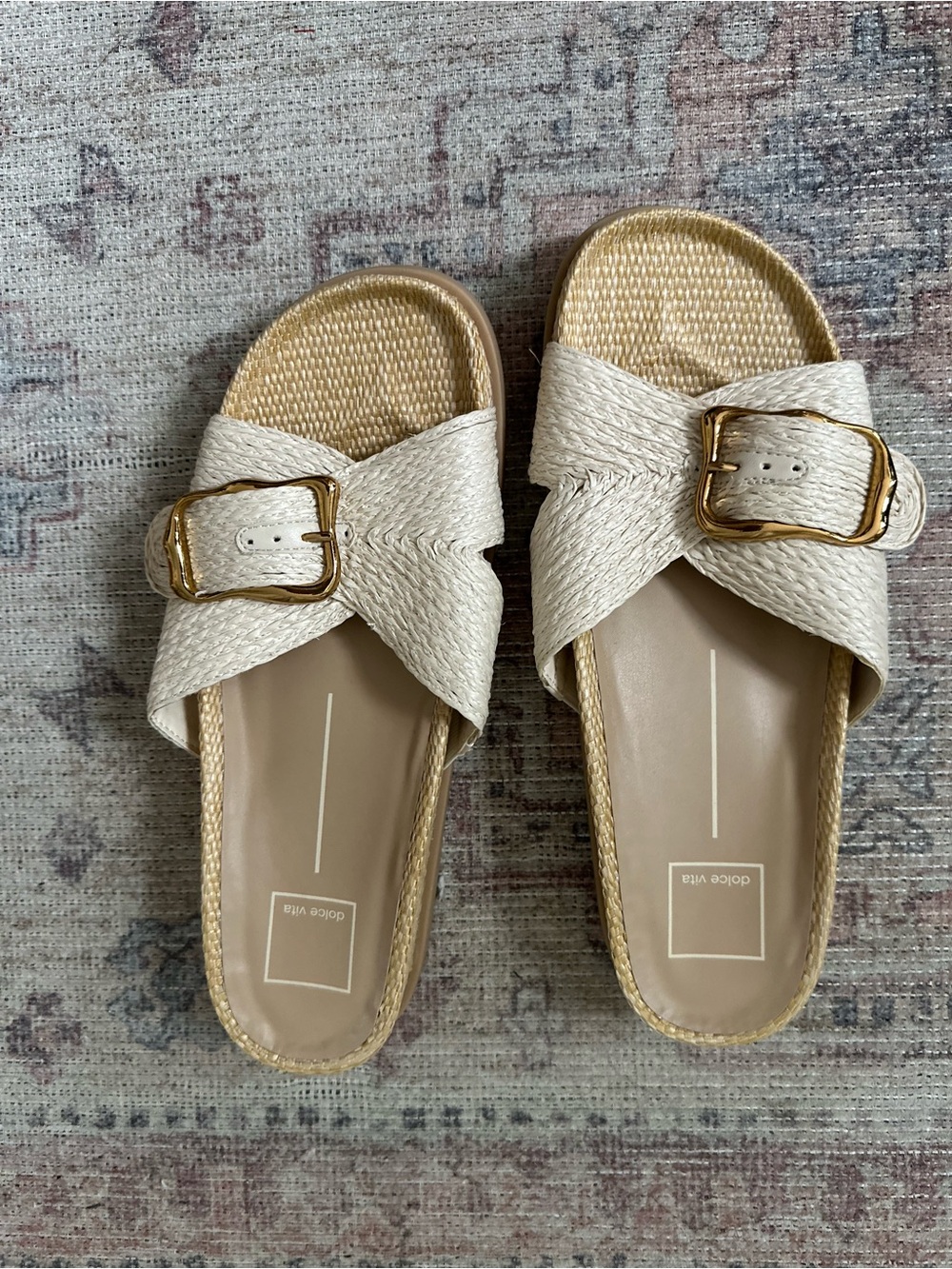 Dolce Vita Woven Buckle Slide Sandals in Cream